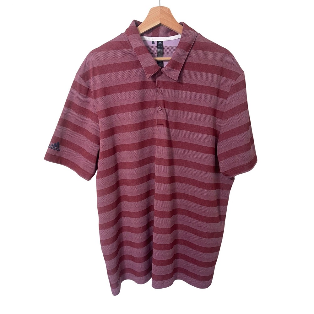Adidas‎ Mens 2XL Burgundy Striped Performance Breatheable  Golf Polo Shirt